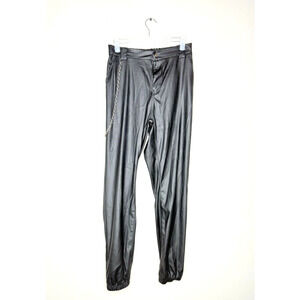 American Bazzi Black Faux Leather Pants Silver Chain Medium High Rise 27" Goth